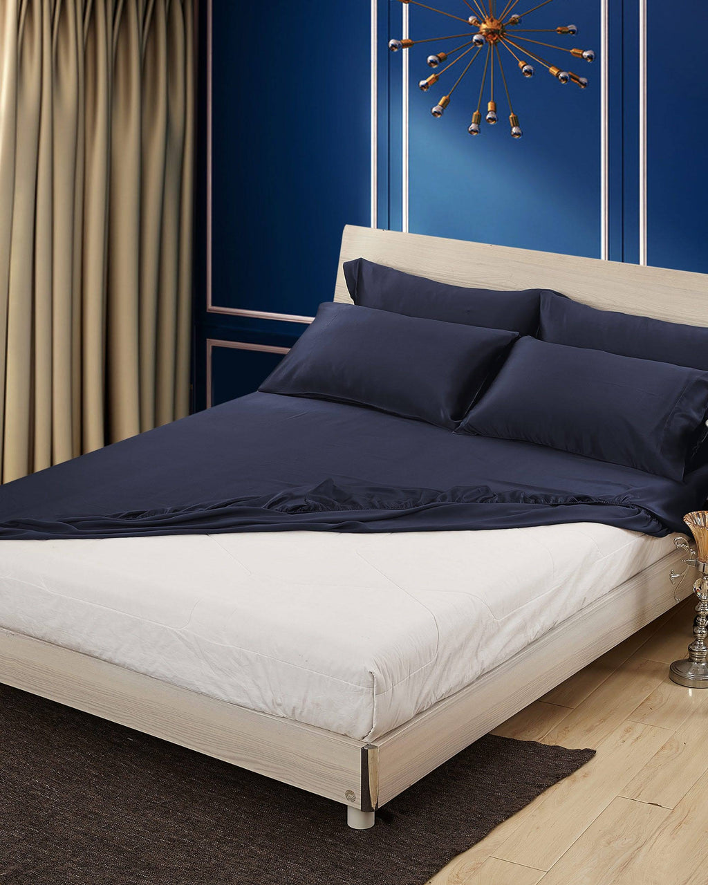 Navy Blue 100% 19 Momme Silk Fitted Sheets King H595