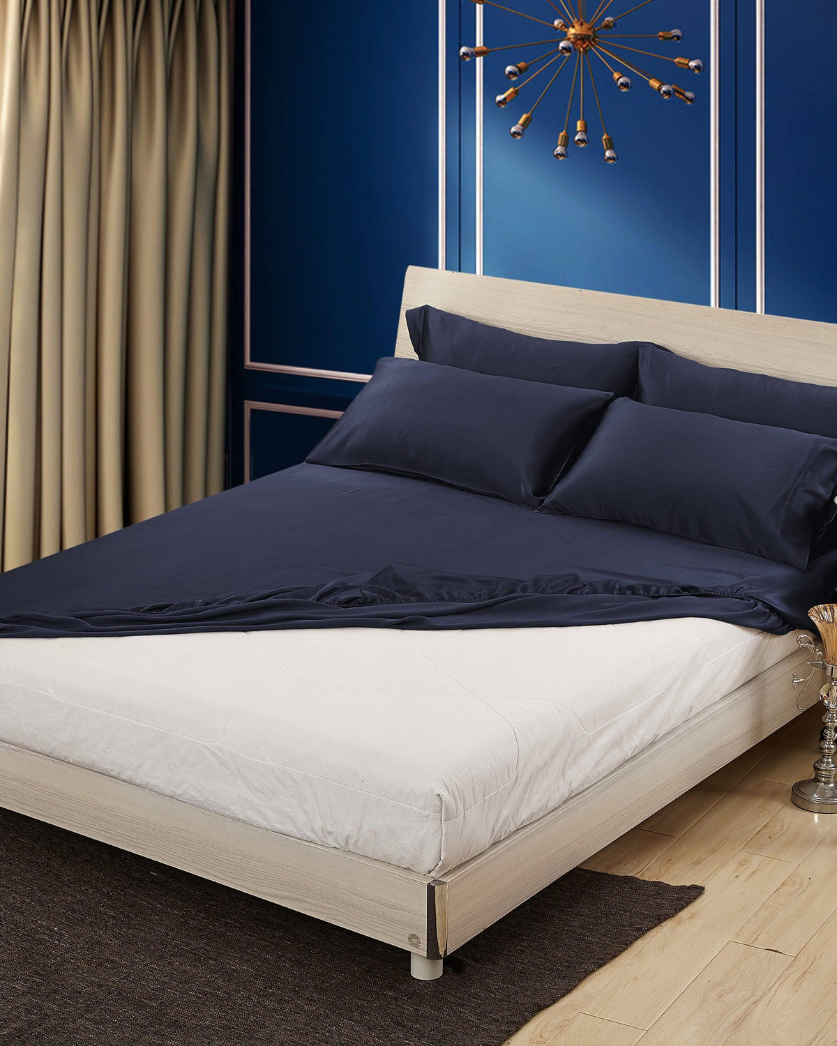 Navy Blue 100% 19 Momme Silk Fitted Sheets King H595