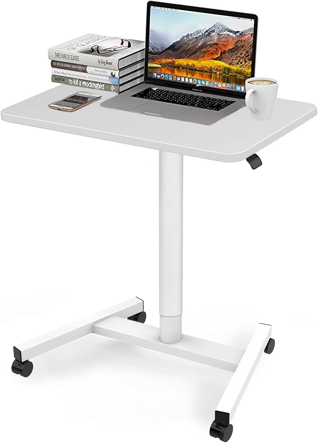 Adjustable Rolling Sit Stand Laptop Desk with Wheels (White) F80288