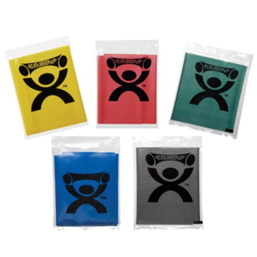 Low Powder Exercise Band - Box of 30, 5& Length - Set of 5 (Yellow - Black) E4440