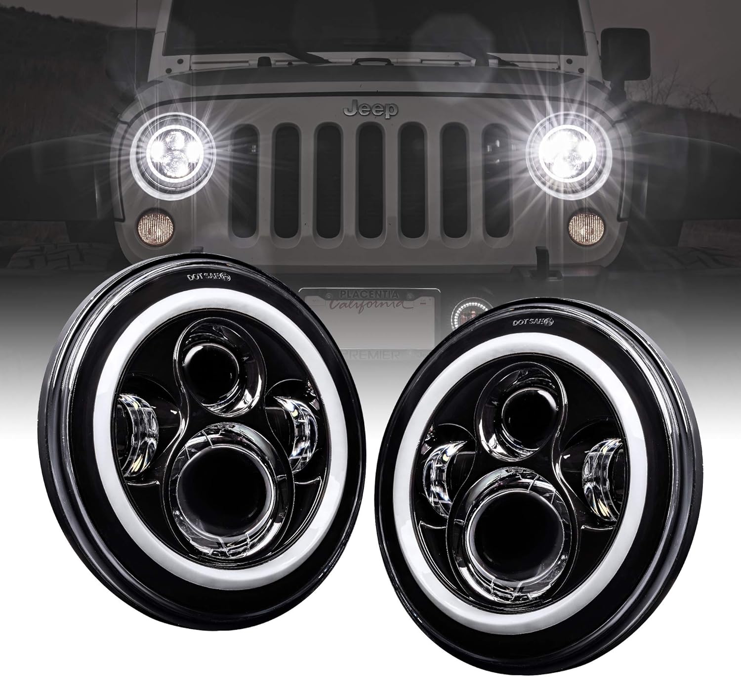 4 Fog Light + 7 Round CREE LED Headlights Replacement for Jeep Wrangler 1987-2018 H231