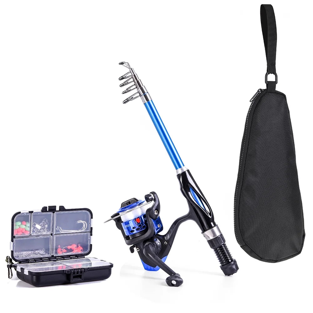 Telescopic Fishing Rod Reel Combo with Hooks Soft Lures Swivels Storage Bag R826312