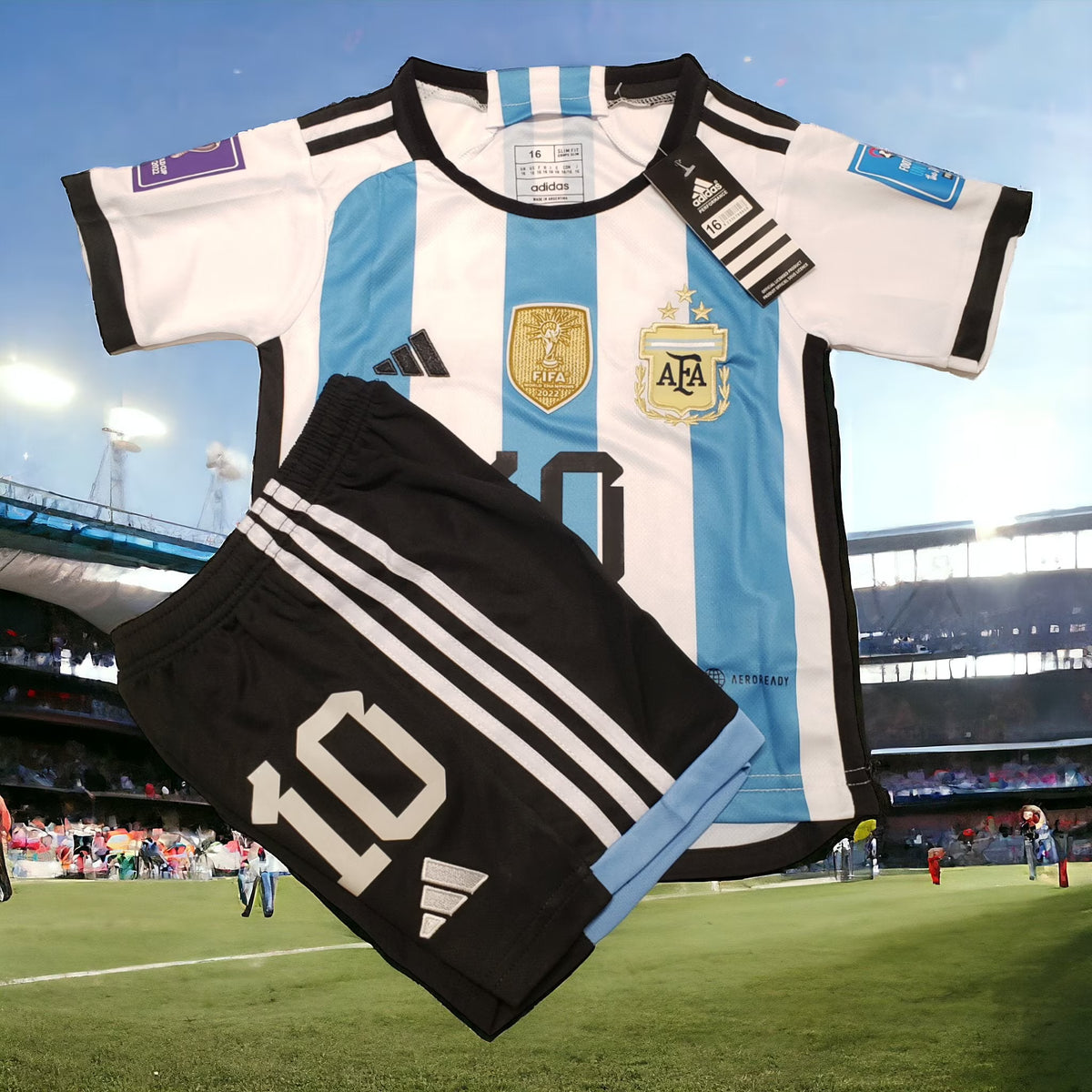 Kids Argentina 2022 Adidas Home Soccer Jersey And Short E125