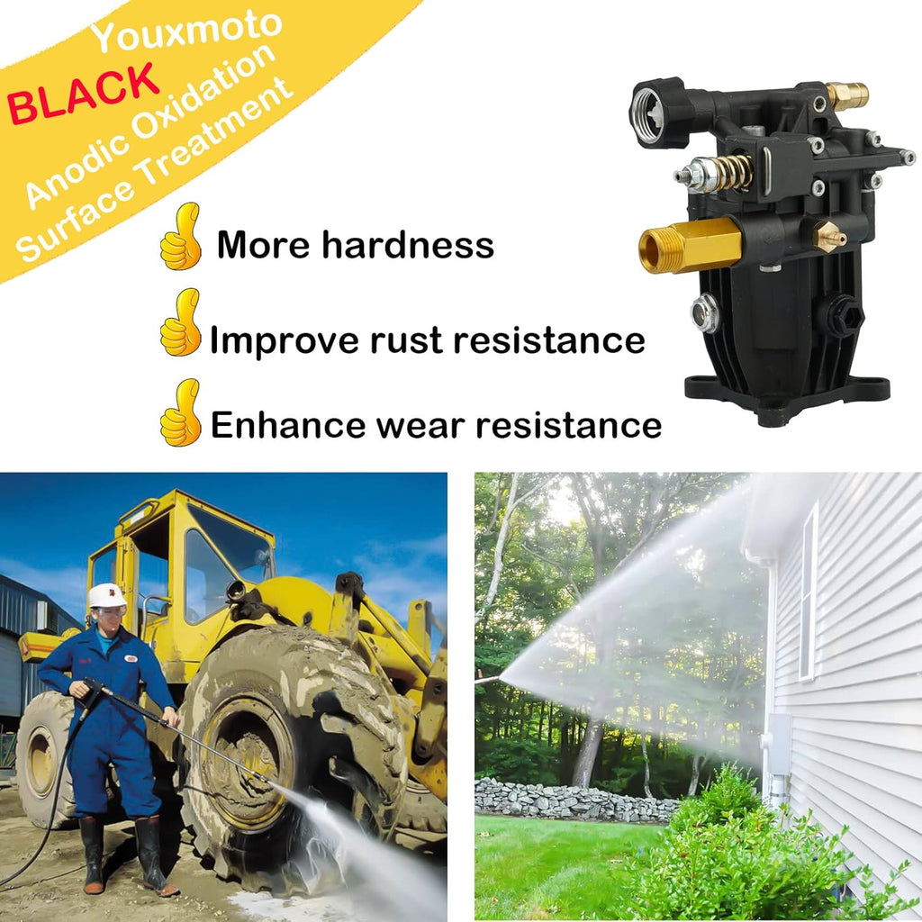 3/4 Shaft Horizontal Pressure Washer Pump, Max 3300 PSI @ 2.5 GPM, Anodized Die-Cast Aluminum C2288