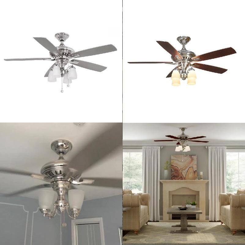Polished Nickel Ceiling Fan with Light U112