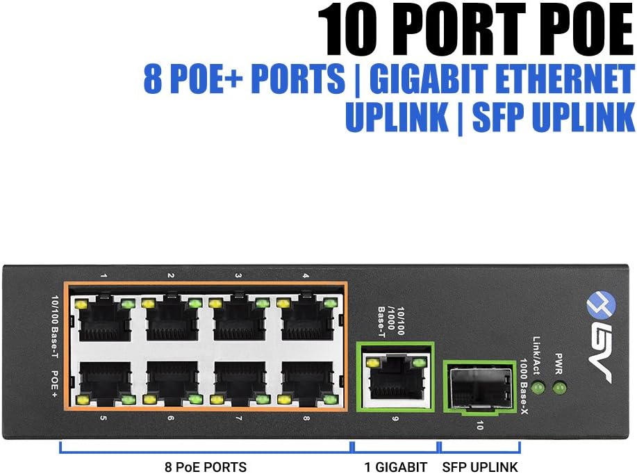 10 Port PoE+ Industrial DIN Rail Switch with Gigabit Ethernet & SFP Uplink H461479