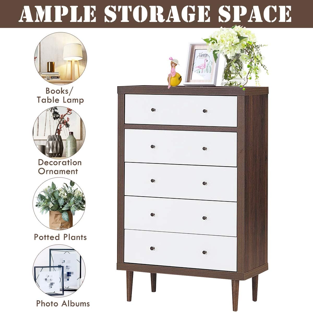 Antique-Style Wooden Drawer Dresser Storage Cabinet W957