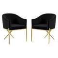 2 Piece Velvet Black Arm Chair Set with Gold Metal Legs P6226