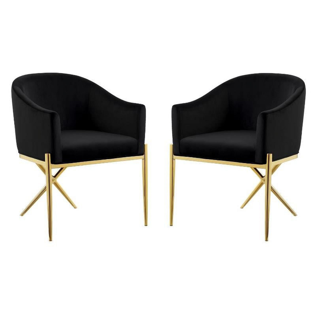 2 Piece Velvet Black Arm Chair Set with Gold Metal Legs P6226