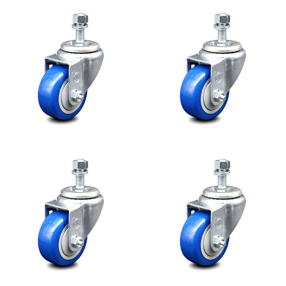 Blue Poly Swivel Caster Set of 4 with 3x22 Wheels and 12mm Stem M2735
