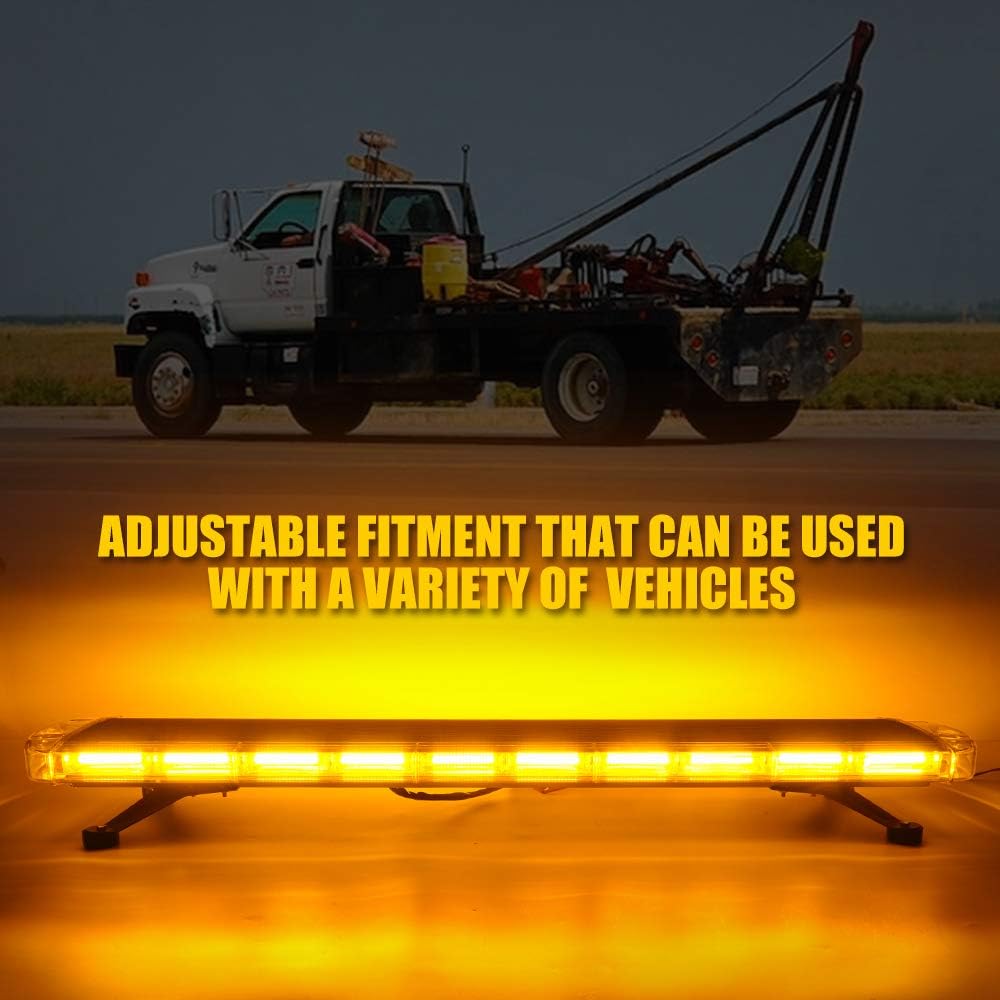 47 Inch COB LED Amber Rooftop Emergency Strobe Lights Bar with Adjustable Mounting Brackets H387
