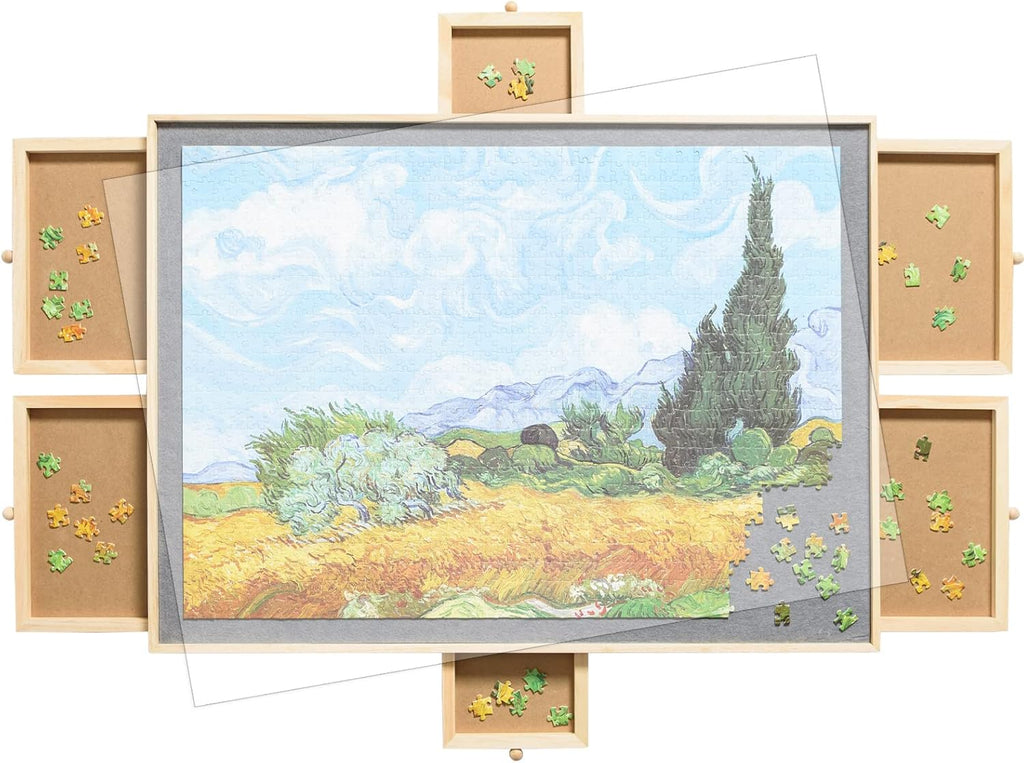 Wooden Puzzle Table with Drawer, Non-Slip Felt Surface, Portable Puzzle Board, 1000 Pieces B853782