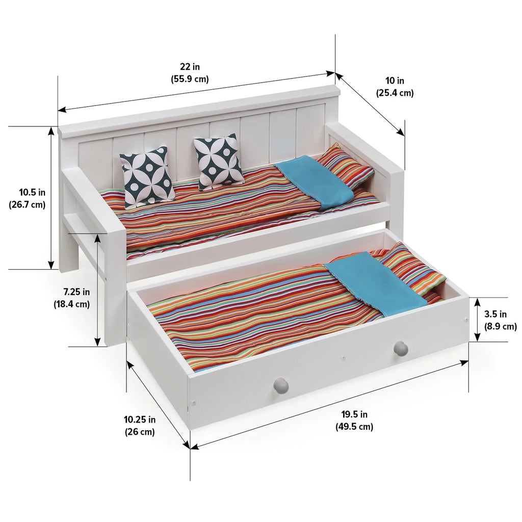 White/Multi Doll Sofa and Daybed Combo with Trundle Bed G7394