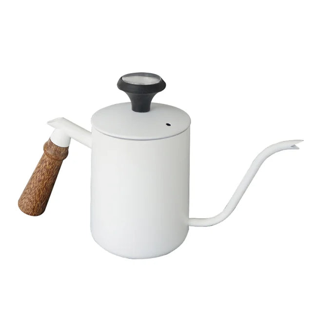 White Steel GooseNeck Coffee Kettle 600ML with Thermometer C559761