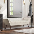 Grey Linen Fabric Ottoman Bench with Wood Legs Z6728