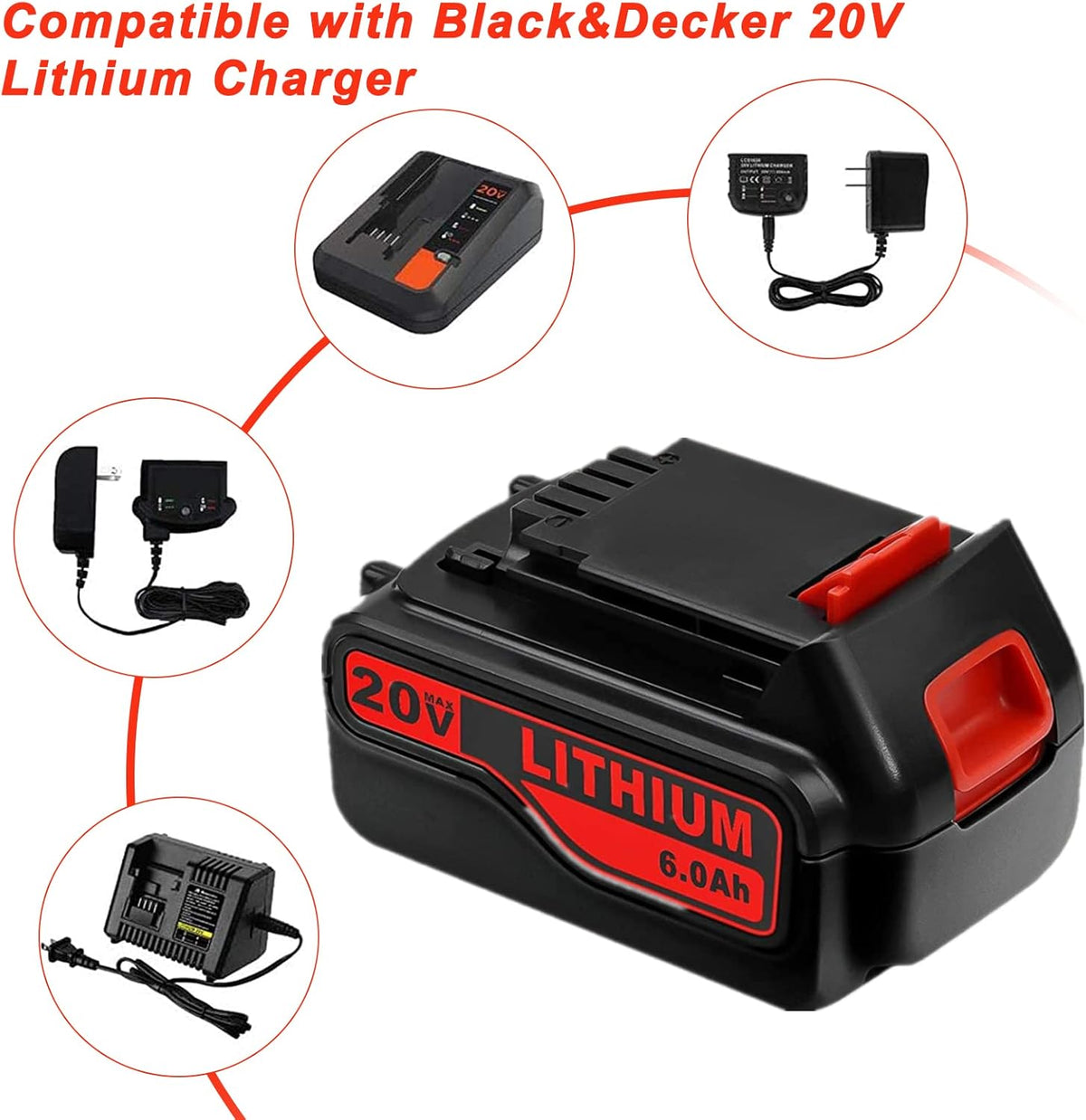 2 Pack 6.0Ah LBXR20 Battery Replacement for Black and Decker 20V Max Lithium Ion Cordless Tool Battery Z4409