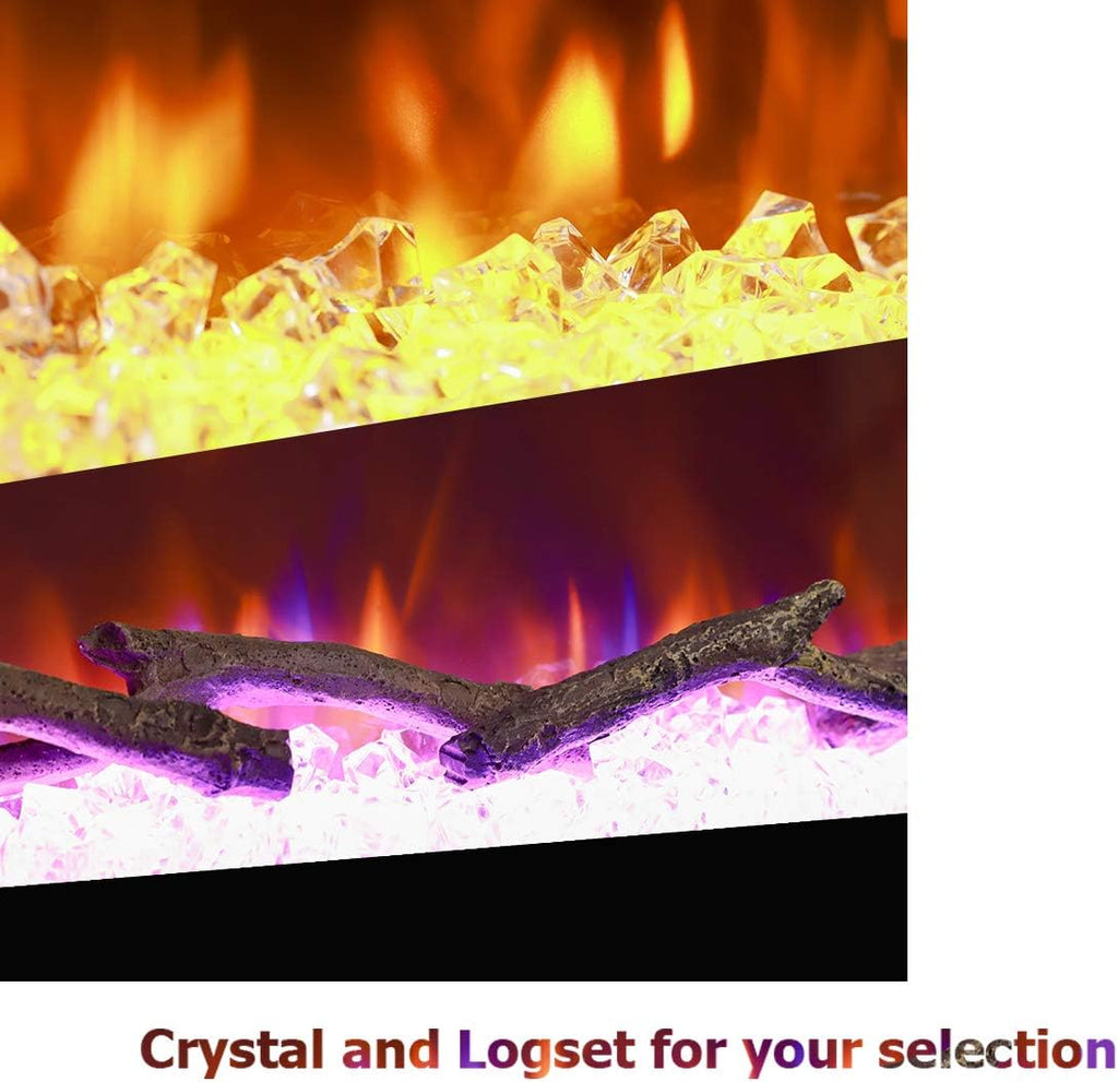 Black 1500W Recessed & Wall Mounted Electric Fireplace with Remote Control N8042