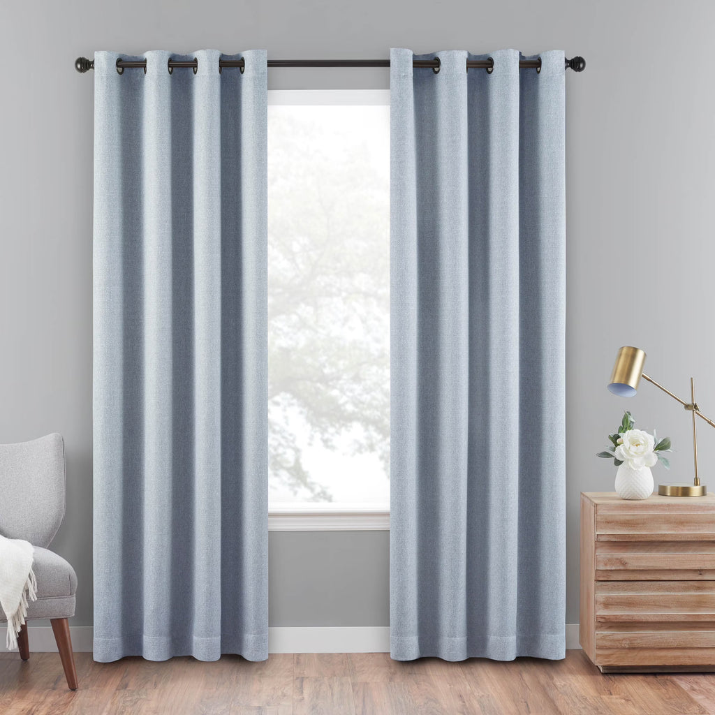Denim Blue 100% Blackout Grommet Top Curtain Panel 40x84 A6430