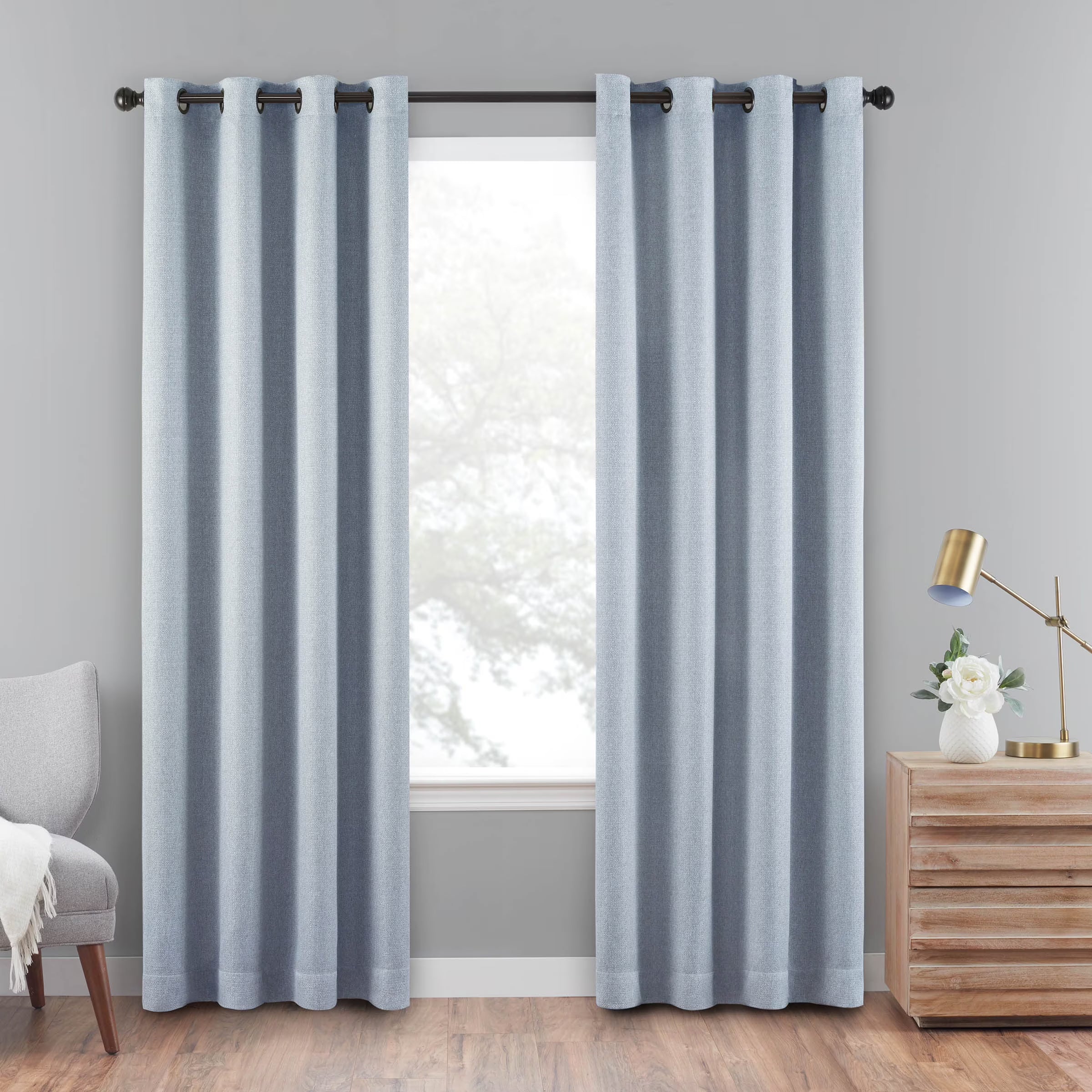 Denim Blue 100% Blackout Grommet Top Curtain Panel 40x84 A6430