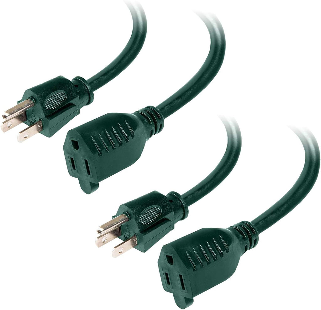 2 Pack 50 Foot Outdoor Extension Cords, 16/3 SJTW Green Cable with 3 Prong Grounded Plug G994