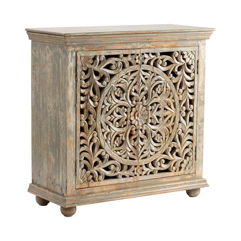 Mango Wood Carved 2 Door Cabinet Y783