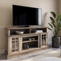 Gray Wash Electric Fireplace TV Stand with Open Storage Shelves & Cabinets X838