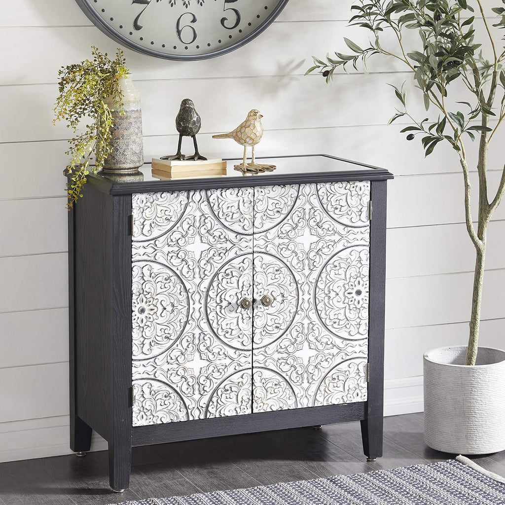 Black Brown Two-Door Wood and Metal Cabinet N649