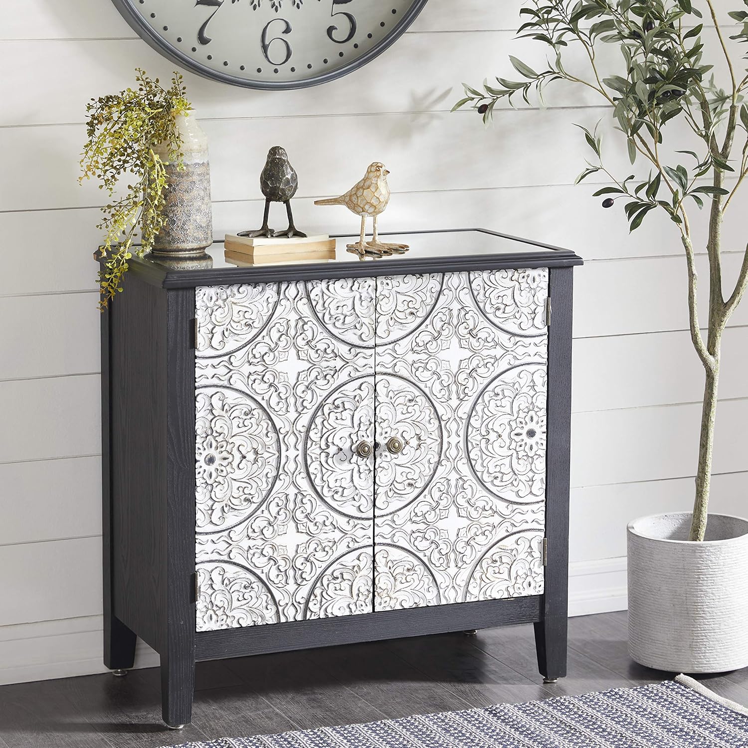 Black Brown Two-Door Wood and Metal Cabinet N649