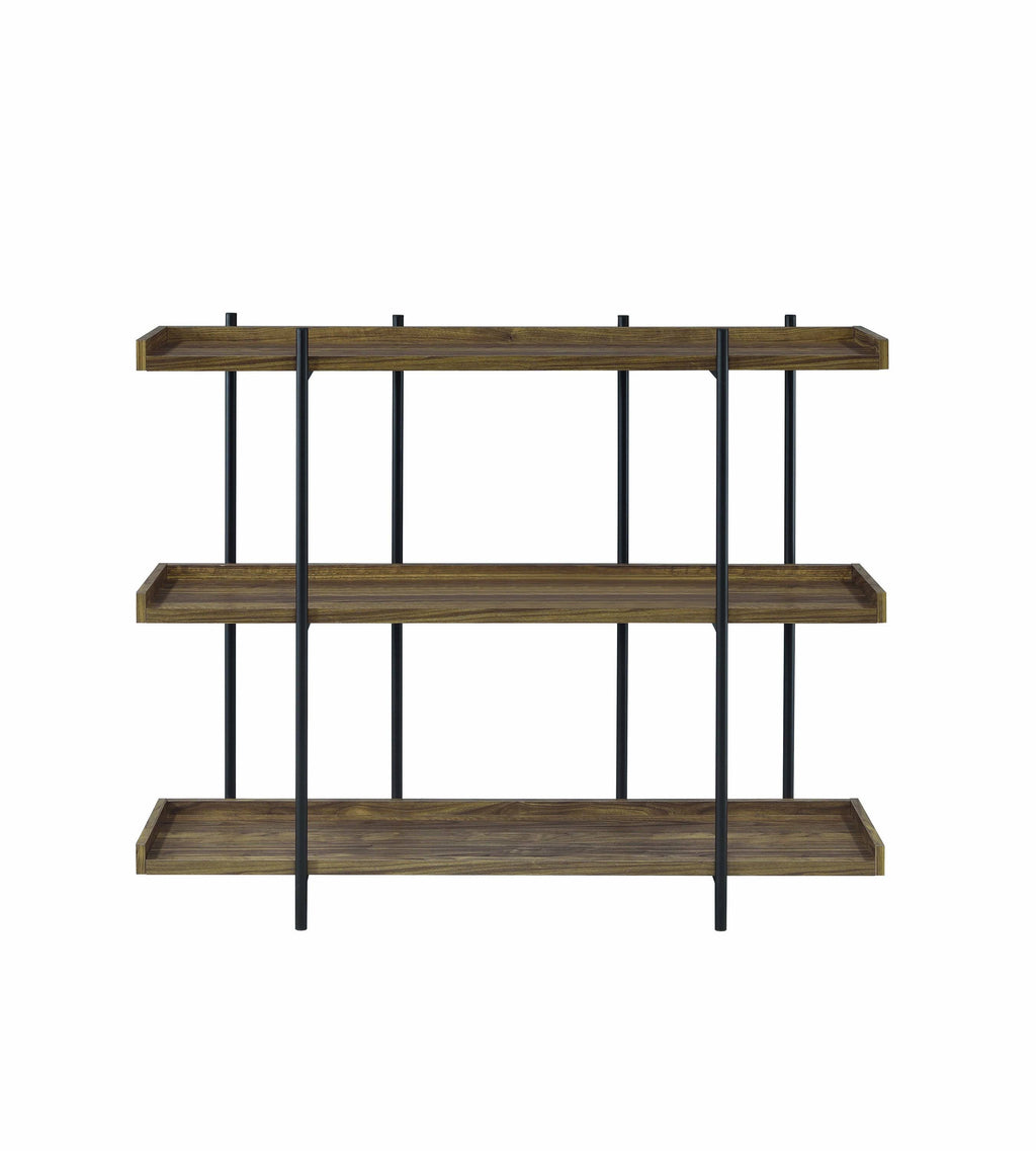 3 Tier Metal Framed Bookcase with Wooden Storage Shelves, Brown and Black Q3720