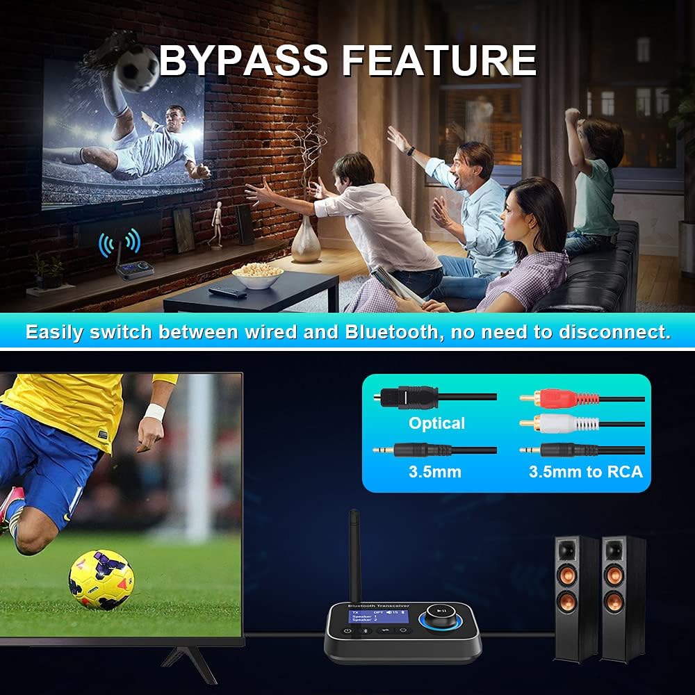 Bluetooth 5.0 Transmitter Receiver, 3-in-1 Audio Adapter, Pack of 2 A255710