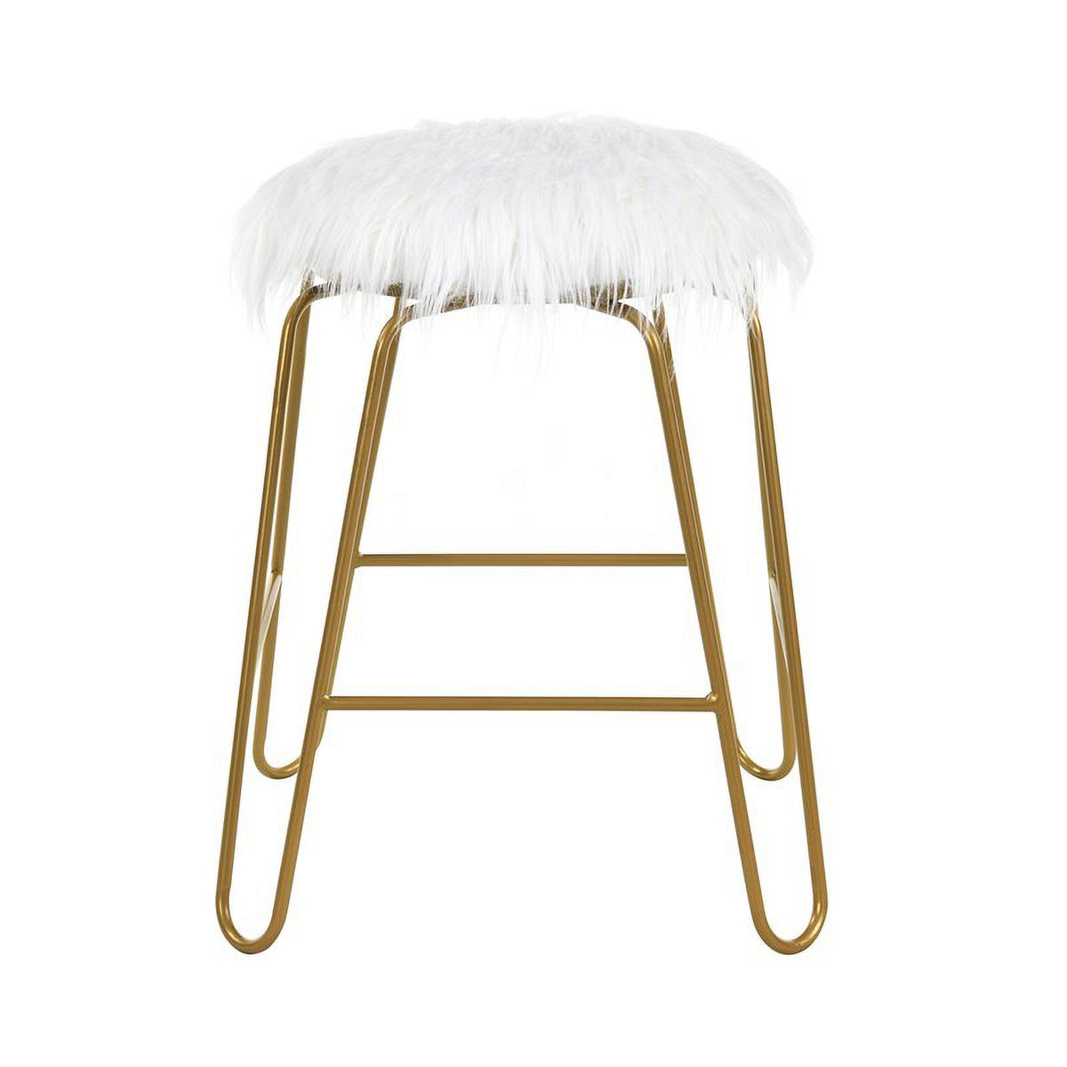 White Faux Fur and Gold Vanity Chair O1911