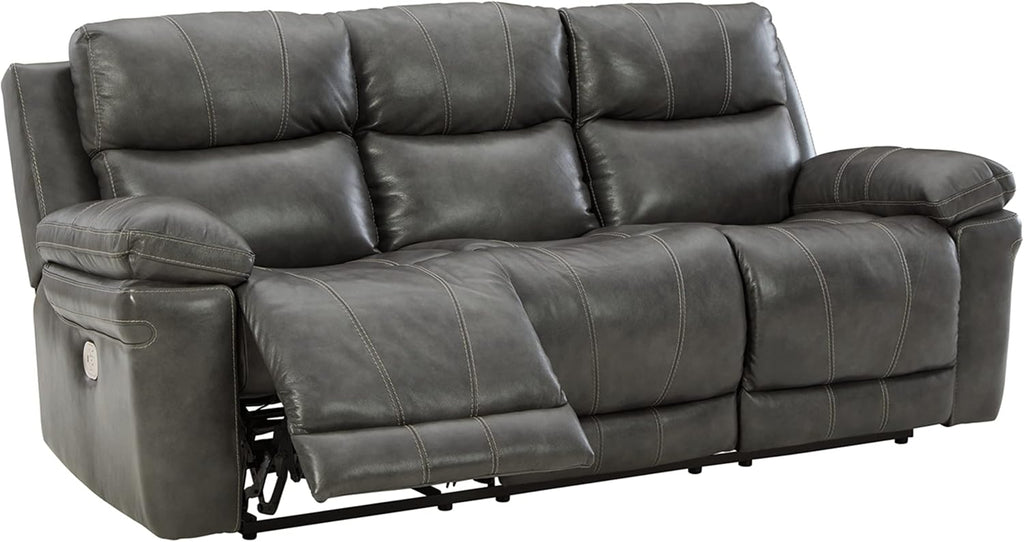 Gray Leather Power Recliner with Adjustable Headrest X224