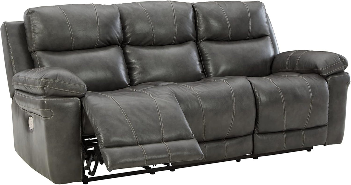 Gray Leather Power Recliner with Adjustable Headrest X224