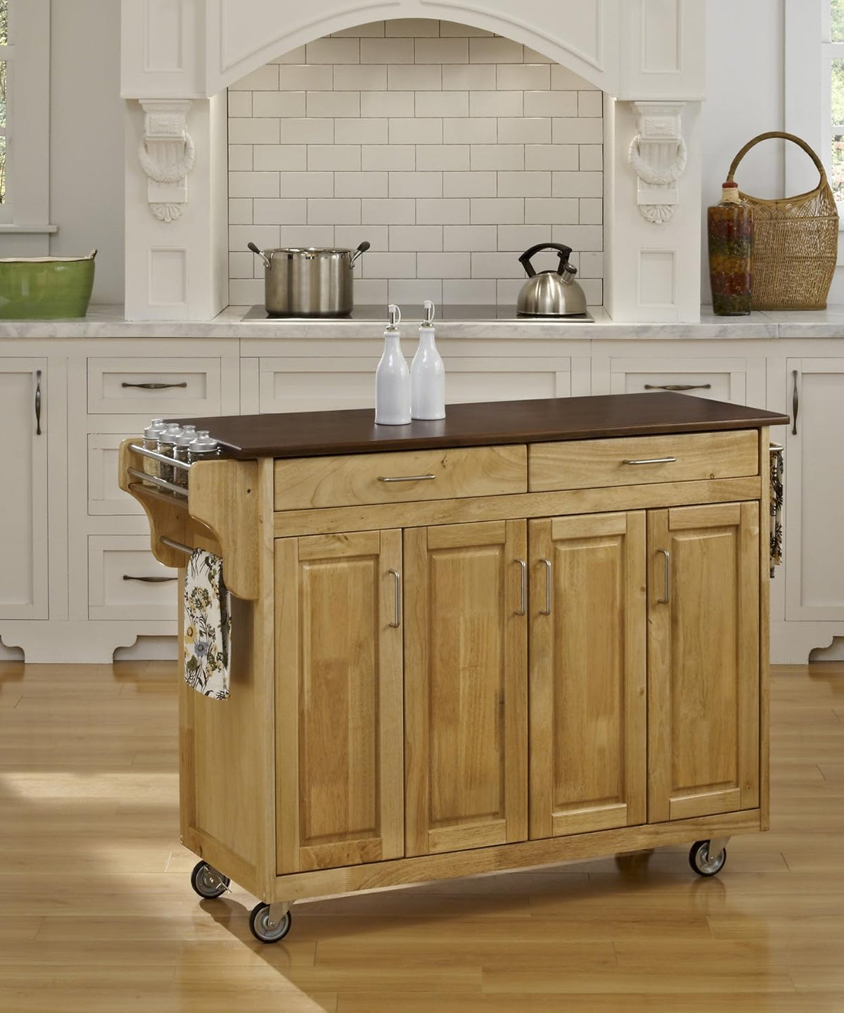 4 Door Cabinet Kitchen Cart with Cherry Top V94372