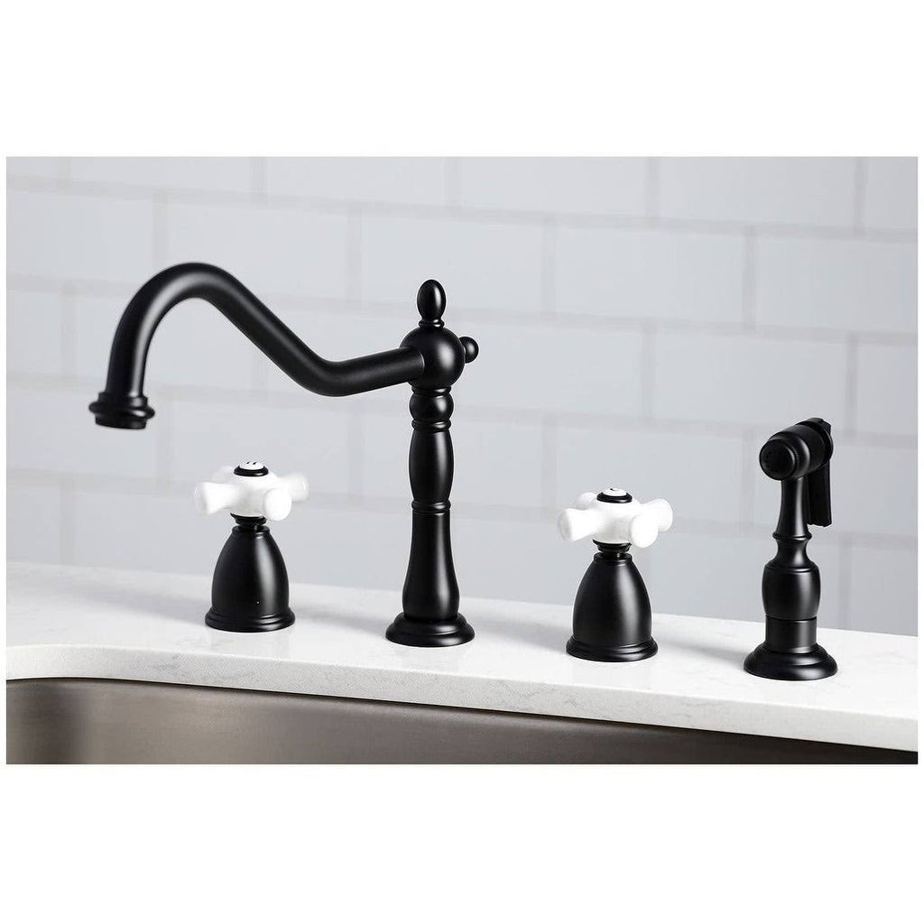 Oil Rubbed Bronze Widespread Kitchen Faucet with Brass Sprayer H4825