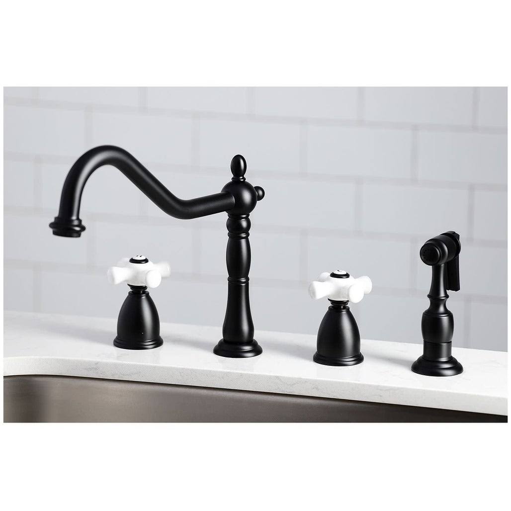 Oil Rubbed Bronze Widespread Kitchen Faucet with Brass Sprayer H4825