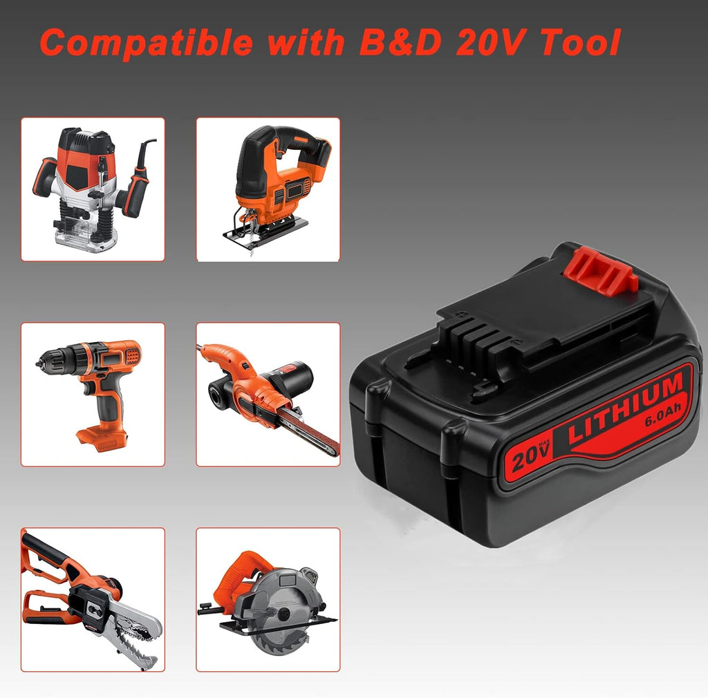 2 Pack 6.0Ah LBXR20 Battery Replacement for Black and Decker 20V Max Lithium Ion Cordless Tool Battery Z4409