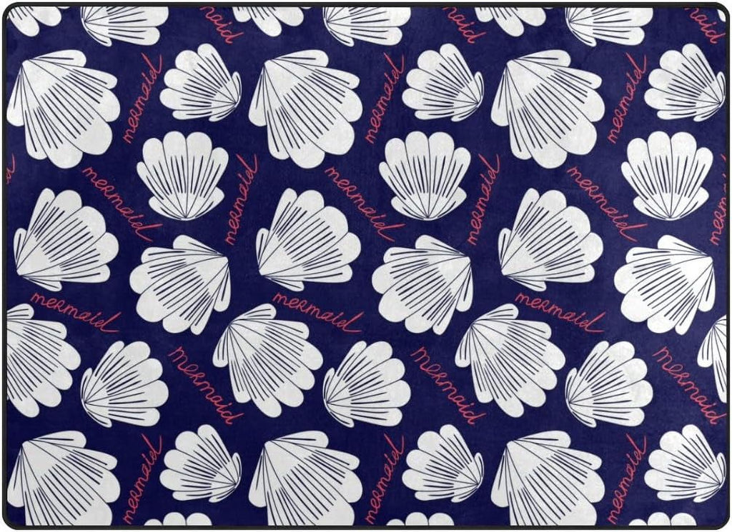 White Shell Mermaid Lightweight Carpet Mats Area Rug D840