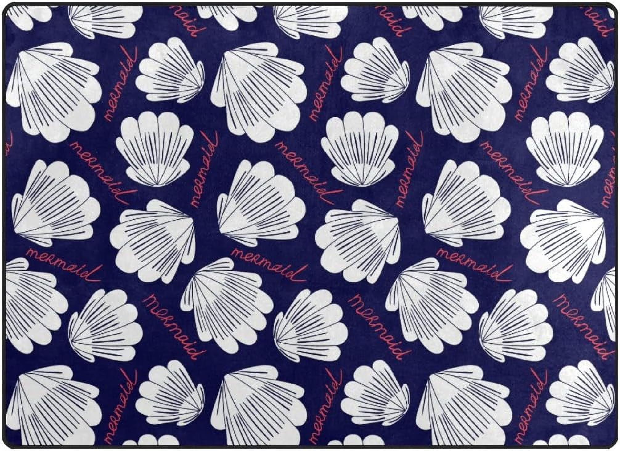 White Shell Mermaid Lightweight Carpet Mats Area Rug D840
