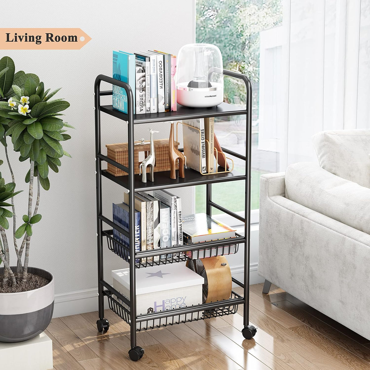 Black 4 Tier Rolling Utility Cart F1483