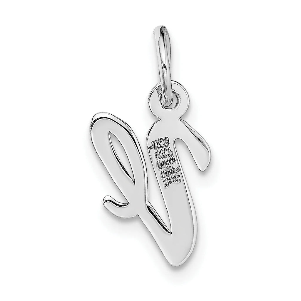 14K White Gold Polished Rhodium Plated Letter V Initial Pendant Charm H74320