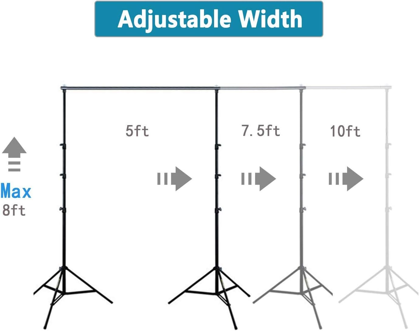 8 x 10ft Adjustable Photo Backdrop Stand with Carry Bag and 3 Clamps W4155