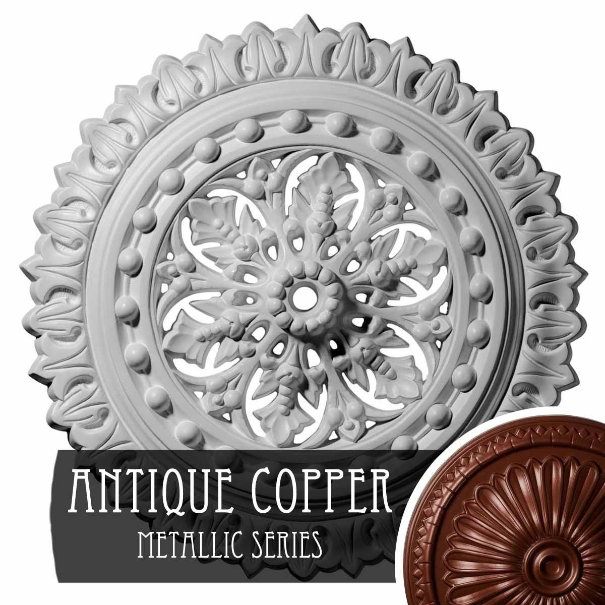 18 1/2x22OD x 7/8x22ID x 1 1/2x22P Hand-Painted Antique Copper Ceiling Medallion D3655