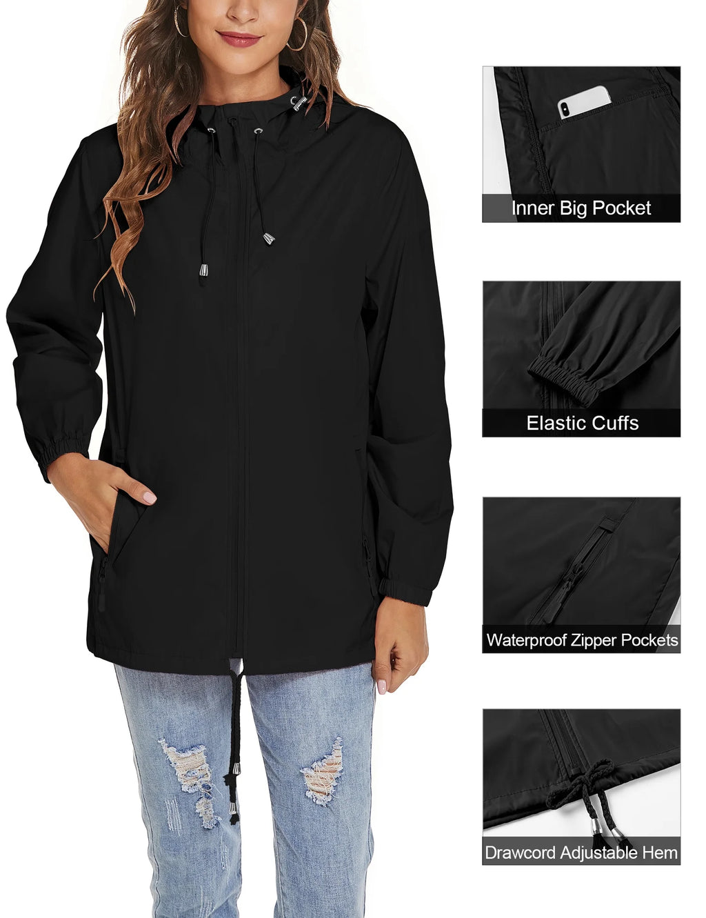 Waterproof Lightweight Hooded Rain Jacket L9139