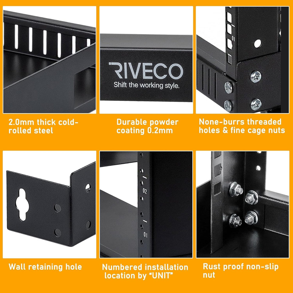 Black 12U 19 Wall Mount Server Rack, 17.7 Deep 2 Post Open Frame Cabinet E6532