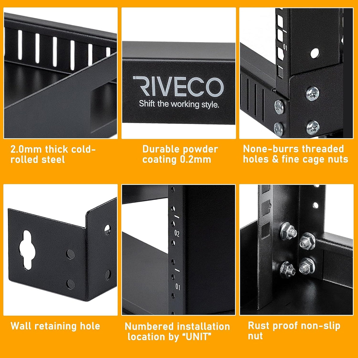 Black 12U 19 Wall Mount Server Rack, 17.7 Deep 2 Post Open Frame Cabinet E6532