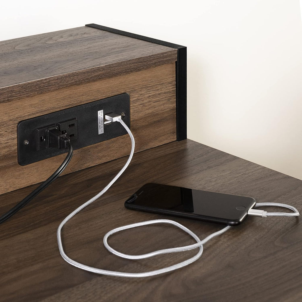 Adjustable Height Standing Desk with Built in Power Bar Natural Walnut, Matte Black Q636490