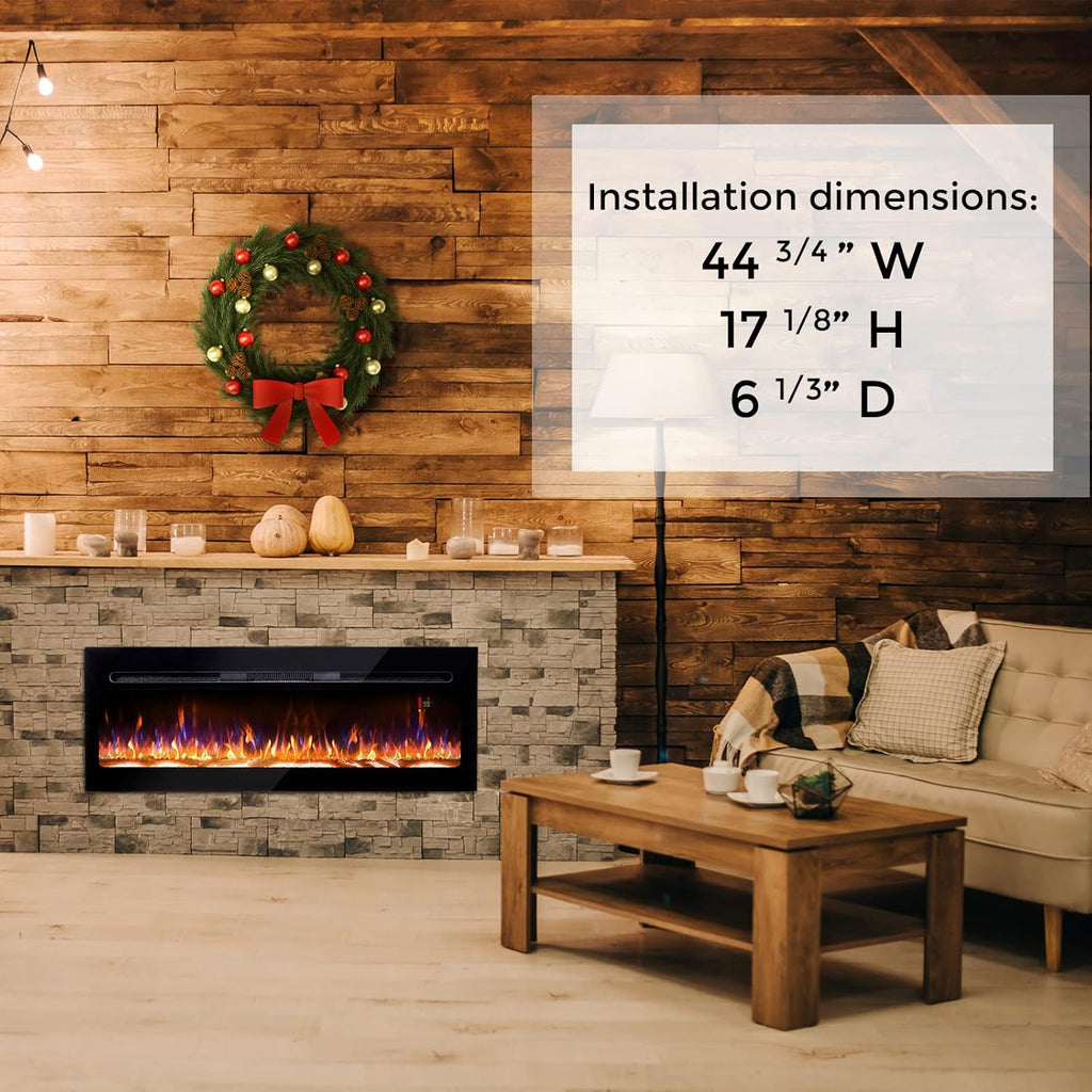 Black 1500W Recessed & Wall Mounted Electric Fireplace with Remote Control N8042