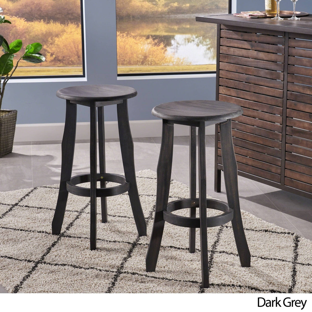 Grey Acacia Wood Barstool (Set of 2) K9869
