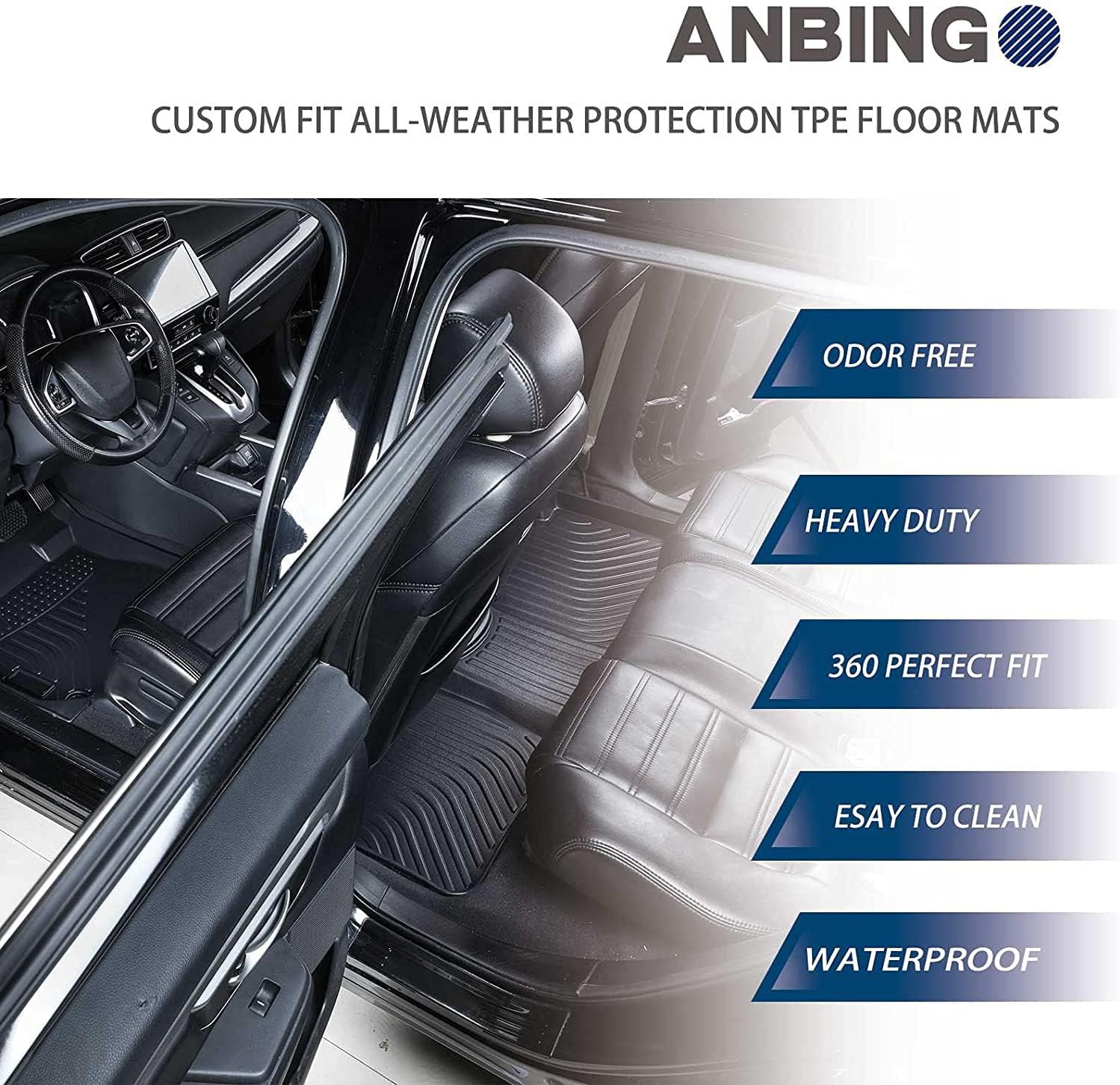 Black Waterproof Heavy Duty TPE Car Floor Mats Full Set P8207